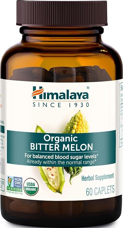 Himalaya USDA Organic Bitter Melon Capsules, 660 mg, 60 Caplets | Herbal Gluocose Metabolism Support ,Bitter Melon Extract, Non-GMO, Vegan, Gluten Free Additive Free