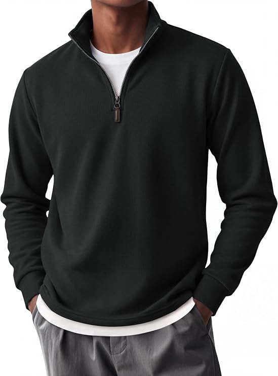 COOFANDY Mens Quarter Zip Pullover Fleece-Lined Mock Neck Sweatshirt Casual