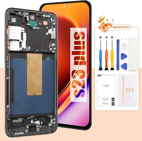 AMOLED Screen for Samsung S23 Plus 5G Screen Replacement S23+ LCD Screen SM-S916B Touch Display Digitizer Assembly Repair Parts with Frame(Black with Fingerprint Function)(Only for US Version)