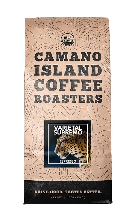 Camano Island Coffee Roasters - Organic Varietal Supremo Espresso Blend - Fresh Premium USDA Certified Organic, Shade Grown, Fair Trade, and Ethical