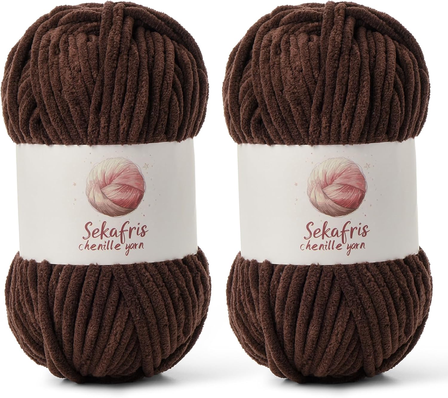 2 Pack Chunky Chenille Yarn for Crocheting, Baby Yarn for Crocheting Soft Blanket, 174.9 yds 7 oz Crochet Yarn, Bulky 5 Amigurumi Yarns, Fluffy Velvet Yarns for Knitting Crafts 2 Coffee