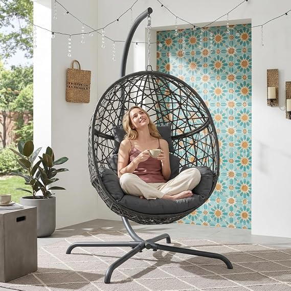 RADIATA Hanging Egg Chair with Stand, Outdoor Swing Chair with Cushion