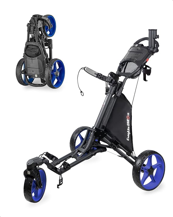 Caddytek CaddyLite ONE-Swivel V8 Golf Push Cart - Lightweight 3 Wheel Foldable Cart with One-Click Folding, 360 Swivel Front Wheel, Adjustable Handle, Cooler Basket, Umbrella & Drink Holder