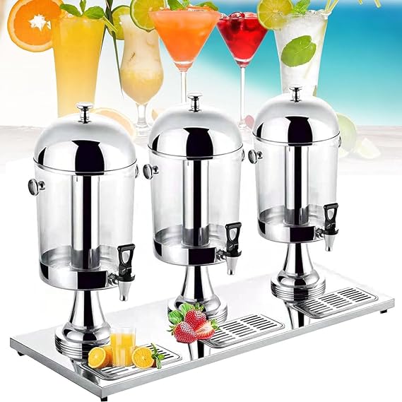 Beverage Dispenser Commercial Beverage Dispenser Machine,Dual-Cylinder Hot Cold Juice Machine, Self-Service Drink Dispenser Serving Juice Tea Lemonade Iced Coffee(Silver)