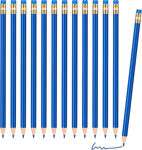 12 Pcs Checking Pencils Erasable Colored Pencils Pre-Sharpened 2 HB with Erasable Tops for Checking(Blue)