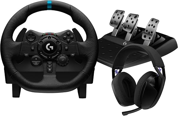 Logitech G G923 Racing Wheel and Pedals for PS5, PS4, PC, Mac, TRUEFORCE up to 1000 Hz Force Feedback + G321 LIGHTSPEED Wireless Bluetooth Gaming Headset - Black | PS4, PC, Mac, TRUEFORCE up to 1000 Hz Force Feedback + G321 LIGHTSPEED Wireless Bluetooth Gaming Headset - Black