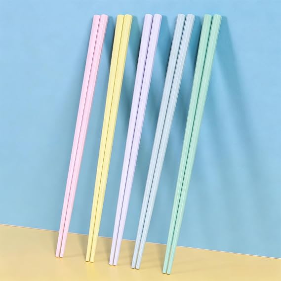 5 Pairs Reusable Fiberglass Chopsticks, Colorful, Dishwasher Safe, Non-Slip Chopsticks for Sushi Ramen Rice, 9.6inch