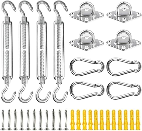 KAHEIGN M6 Awning Attachment Set, 44 Pcs Heavy Duty Sun Shade Sail Stainless Steel Hardware Kit for Triangle Square Rectangle Sun Shade Sail Installation