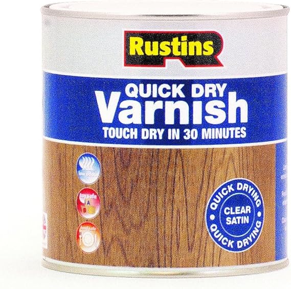 Rustins Quick Dry Varnish Clear Satin 1L | 33.8 Fl. Oz. | Clear Satin Finish | Touch Dry in 30 minutes.