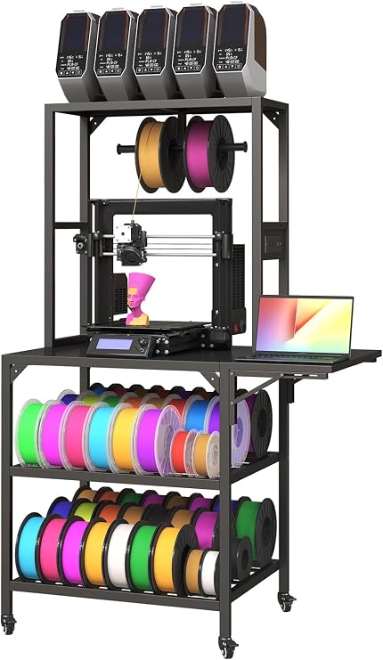 3D Printer Stand, Heavy Duty 3D Printer Table Stand with Filament Storage Rack, T-Shaped Spools Holder Rack with Wheels,3D Printer Workbench for 3D Printing Studio
