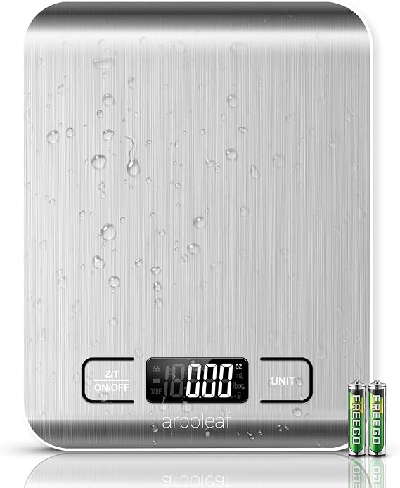 arboleaf Food Kitchen Scale, 22lb Digital Weight Grams and Ounces for Baking and Cooking, 1g/0.01oz Precise Food Scales for Kitchen, Backlit LCD Display, Tare Function, Stainless Steel