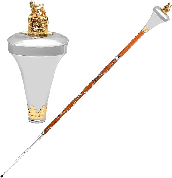 American Maces, Drum Major Maces Parade Stick Malacca Cane With Chain (Flat Head)