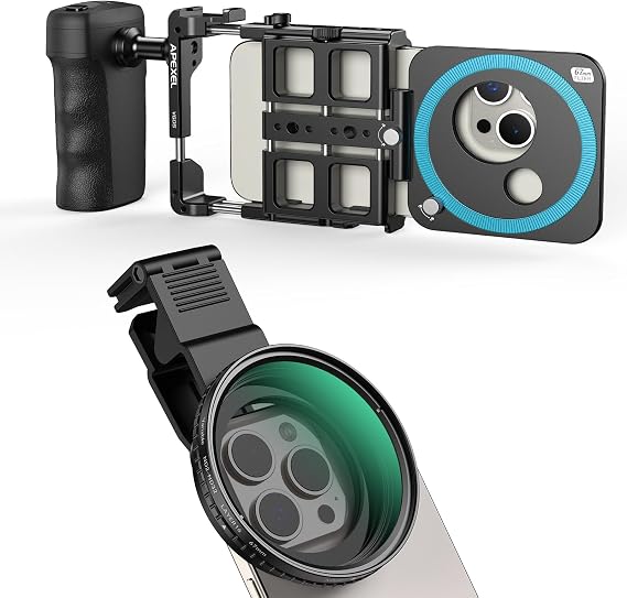 APEXEL 67mm ND2-ND400 Filter with Universal Phone Rig Video Kit, Compatible with iPhone/Android.