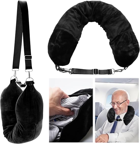 Stuffable Neck Pillow for Travel, Travel Neck Pillow Stuffable with Clothes, Travel Essentials, Transformable U Shaped Travel Pillow, for Travelling by Car, Train and Plane