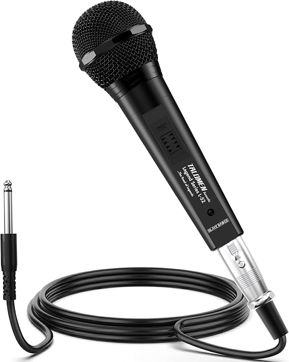 talomen Wired Microphone for Singing, Metal Female, ON/Off Switch, Professional Vocal Dynamic Mic with 20ft & 6.5ft XLR Audio Cable, Cardioid Studio Microfono for Podcasting and Recording, Black-L52