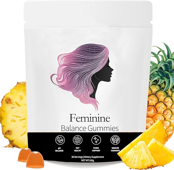 Feminine Balance Gummies, Pineapple Gummies for Women Ph, Probiotic Blend Hawaiian Pineapple Flavored 60 Gummies