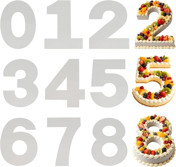Number Cake Mold Baking Forms Moulds, 9 Pieces 0-8 Cake Number Stencils, 12 Inch Numbers Cake Pans, Flat Plastic Mold Numerical Templates Cutting for