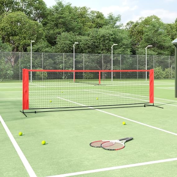 Dyncan Tennis Net Polyester with Steel Frame, Durable and Water-Resistant, Portable with Carrying Bag, Black and Red