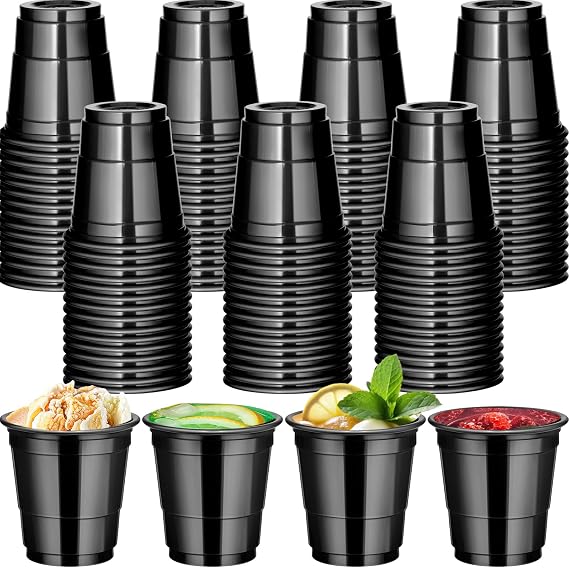 120 Pcs 2 oz Black Shot Cups Black Plastic Shot Glasses Halloween Shot Glasses for Drinking Tastings Served Snacks Jello Tastings and Samples