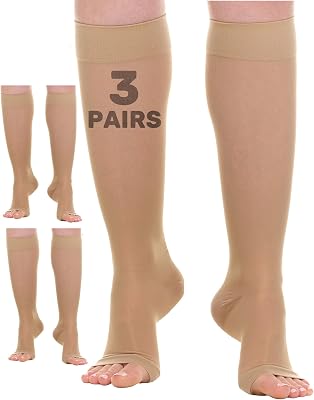 3 Pairs Sheer Compression Socks for Women 15-20mmHg Open Toe - Toeless Knee Highs Support Stockings for Circulation - A413