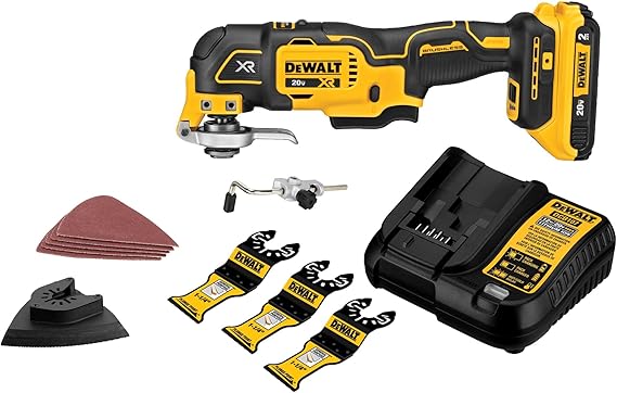 DEWALT 20V MAX XR Oscillating Multi-Tool Kit, Oscillating Tool Accessories, Cordless, 3-Speed, Quick Blade Change, Sand Paper, Blades, Battery and Charger Included DCS356D1