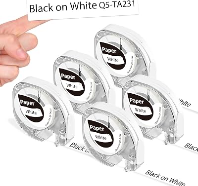 P12 Label Tape Compatible with DYMO LetraTag Label Maker Refill 200B LT 100H 100T Plus Labeler Compatible with Phomemo P12 LT12 F12 Label Makers 12mm x 4m 12 x 13 5 Pack Black on White