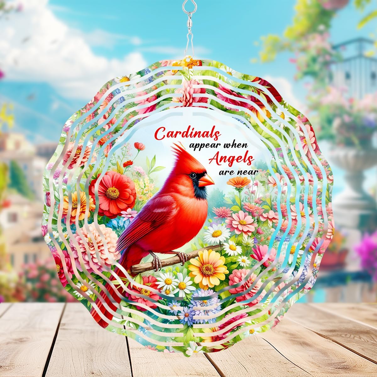 TIANCENTRAL H Cardinal Wind Spinner,3D Frosted Wind Spinner Hanging for Yard and Garden Cardinal Wind Spinner with Flower,10" Hanging Cardinal Wind Spinner Made of Tough Steel Plate
