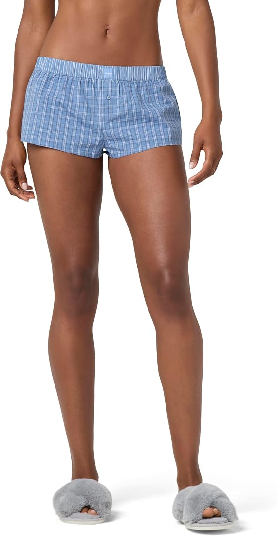 florence by mills Women's Micro-plaid Poplin Pajama Micro Shortie Shorts