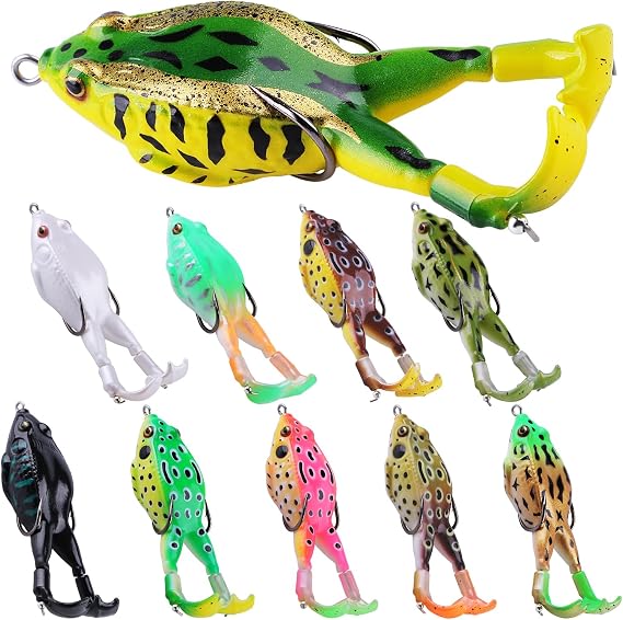 10 Pcs Bionic Frog Lures Kit with Double Propellers - Topwater Weedless Soft Frog Baits, Realistic Hollow Body Fishing Lures with Sharp Hooks for Bass Trout, Freshwater Saltwater Fishing Gear