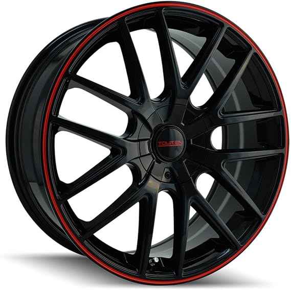 TR60 20x8.5, Bolt Pattern: 5x112/120, Offset: 40, BLACK/RED RING, set of 1