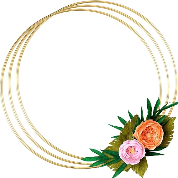 3 Pack 14 Inch Large Metal Floral Hoop Wreath Macrame Gold Hoop Rings for Making Wedding Wreath Decor and DIY Dream Catcher Wall Hanging Crafts