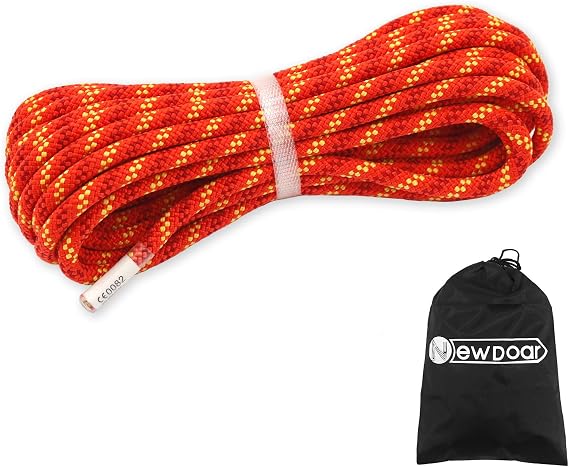 NewDoar CE & UIAA Certificated Static Climbing Rope 14KN 8mm(5/16in) High Strength Accessory Cords Safety for Rock Climbing, Outdoor Survival, Hiking, Mountaineering-Orange/10M