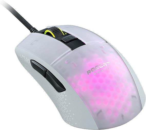 Roccat Burst Pro - Extreme Lightweight Optical Pro Gaming Mouse (high precision, optical Owl-Eye sensor (100 to 16,000 dpi), RGB AIMO LED lighting, only 68g, designed in Germany), white ROC-11-746
