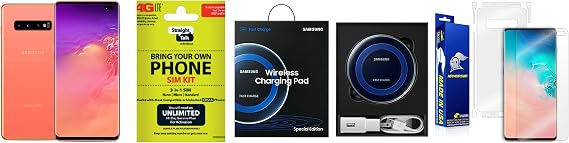 Straight Talk Samsung Galaxy S10 Plus SM-G975U - 128GB - Flamingo Pink (Unlocked) Bundle with Samsung Charging Pad & Installed Armor Suit Screen Protector Bundle