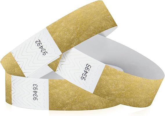 100 WristCo Tyvek Deep Metallic Gold Wristbands for Events