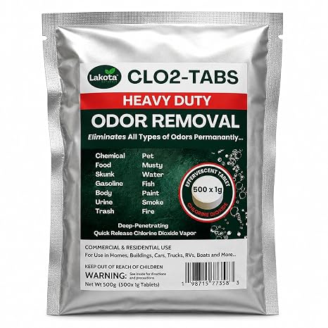 CLO2-ODOR Chlorine Dioxide Tablets - 500 x 1g (1.1 Pound) Best Value! Heavy Duty Chlorine Dioxide Odor Removal for Homes, Rooms, Cars, Trucks, Rvs, Vehicles, Buildings and More!