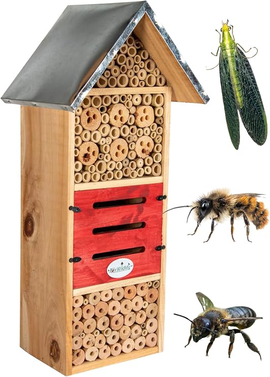 JCs Wildlife Tall Insect Hotel - Great for housing Mason Bees, Leaf-Cutter Bees and Lacewings, Extra Large Bee House 21.75" X 7.25" X 5.75"