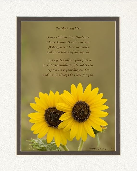 Daughter Graduation Gift, Sunflowers Photo with "From Childhood to Graduate" Poem, 8x10 Double Matted. Special Keepsake Graduation Gifts for Daughter, Unique College and High School Grad Gifts.
