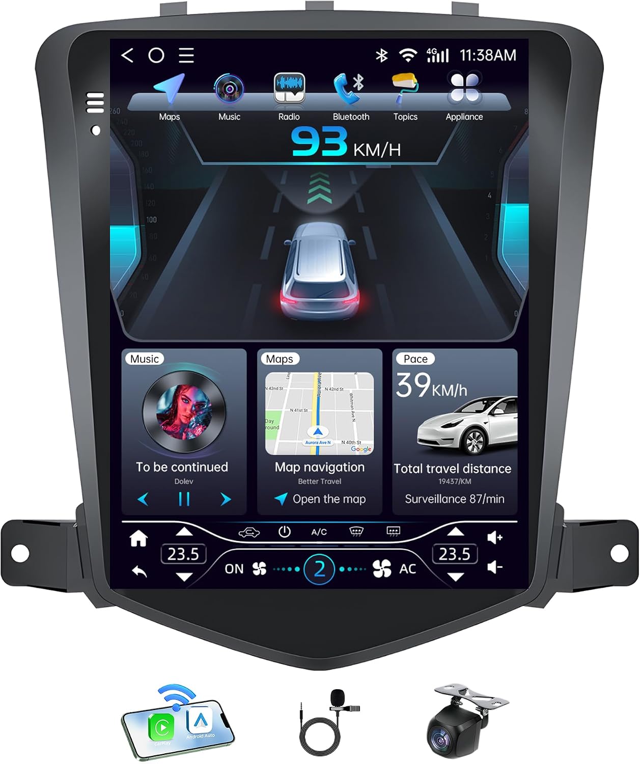 8 Core 432GB Car Stereo Radio for Cruze 2009 2010-2015: 5G WiFi Wireless CarPlay Andriod Auto IPS Touchcreen Bluetooth Backup Camera FM GPS Steering Wheel Control Mirror Link