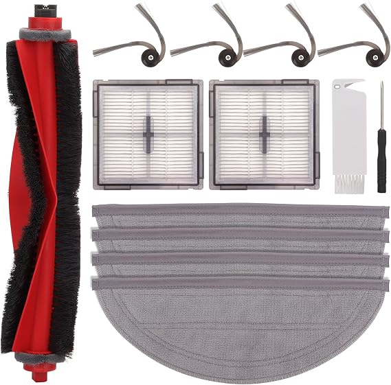 13 Pack Q10 S5 Accessories Replacement Compatible with Roborock Q10 S5/S5+/X5/X5+ Robot Vacuum Replacement Kit , 1 Main Brush, 4 Side Brush, 2HEPA Filter, 4 Mop Pads, 1 Cleaning Brush, 1 Screwdriver