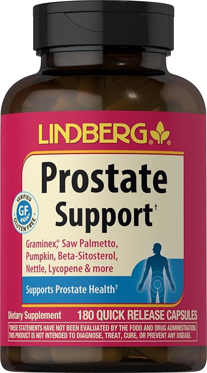 Lindberg Prostate Supplement for Men | 180 Capsules | Complex with Saw Palmetto, Pumpkin Seed Extract, Zinc, Beta Sitosterol | Non-GMO, Gluten Free