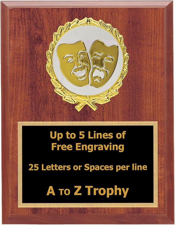 Trophies Drama Plaque Awards 6x8 Wood Theatre Acting Trophy Free Engraving