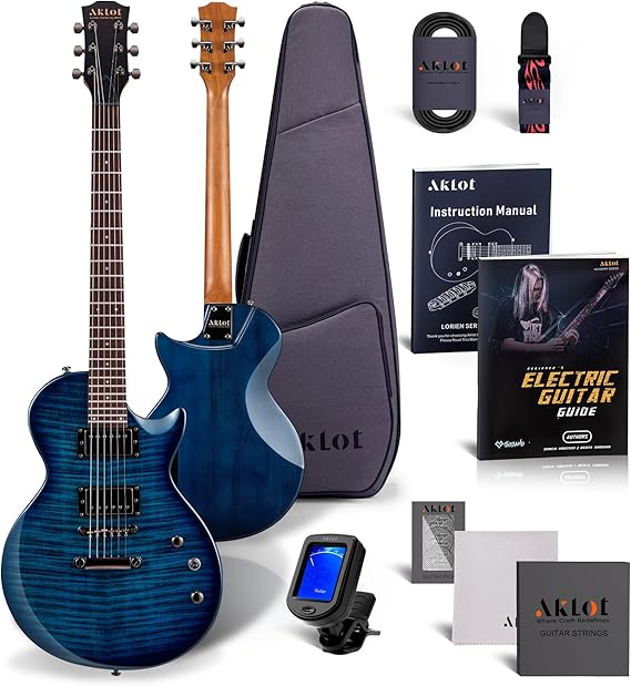 AKLOT LP Electric Guitar Kit, 40 inch 24 Fret, Coil-Split Humbucker Pickups, Modern Playability LP Stype Neck Solid Body Guitars, 18:1 Tuning Pegs,W/Gig Bag, Cable, Strap, Picks, Strings, Tuner, Book