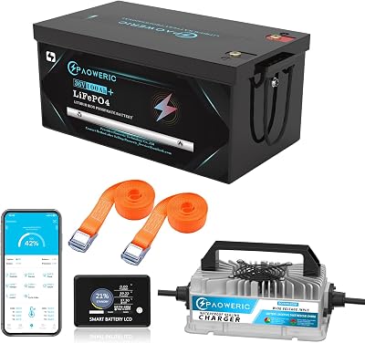 36V 100Ah LiFePO4 Lithium Golf Cart Battery with Charger, Built-in Smart 200A BMS, with LCD Monitor and APP, Max.7680W Power Output, Perfect for Golf Cart, Trolling Motor