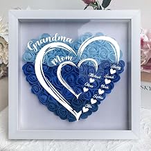 Personalized Heart Flower Shadow Box Frame Box, Mommy and Kids Hands, Gift for Grandma, Nana