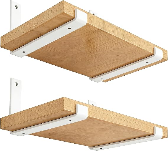 Shelf Brackets 12 Inch 4PCS Heavy Duty White Wall Bracket with Lip for Floating Shelves Rustic Iron Metal Shelf Bracket for DIY Open Shelving Hardware Included