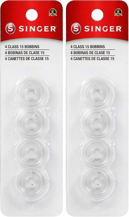 SINGER Bobbins Class 15 Transparent, 4-Count (Pack of 2)