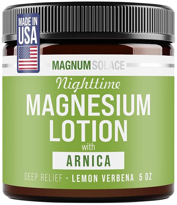 Magnum Solace Nighttime Magnesium Lotion with MSM & Arnica Highly Concentrated Magnesium for Muscles & Joints Apply to Legs or Feet Before Bed Skin-Friendly