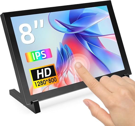 ELECROW 8 Inch Touch Screen Monitor Compatible with Raspberry Pi/PC/Laptop | 1280×800 IPS Screen Small Monitor Compatible with Windows 11/10/8/7 Plug&Play HDMI & USB Port