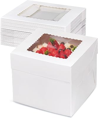 KEEPARTY 15 PCS Cake Boxes with Window 8x8x8 Inches White Bakery Boxes Square Containers for Cake Cupcakes Pastry